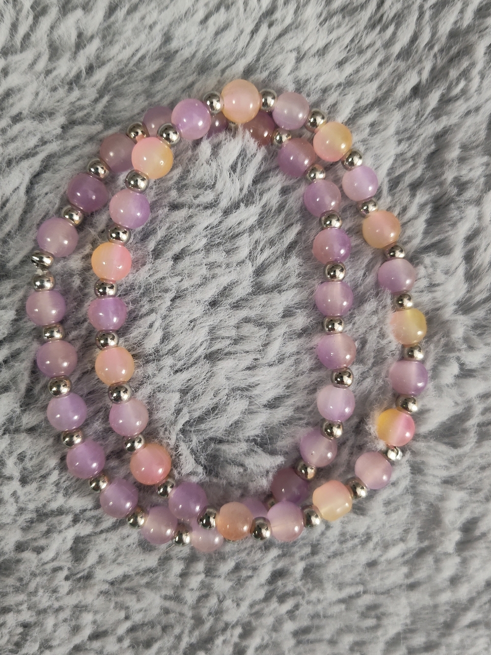 Beaded Stretch Bracelet Set - Pink & Peach Beads